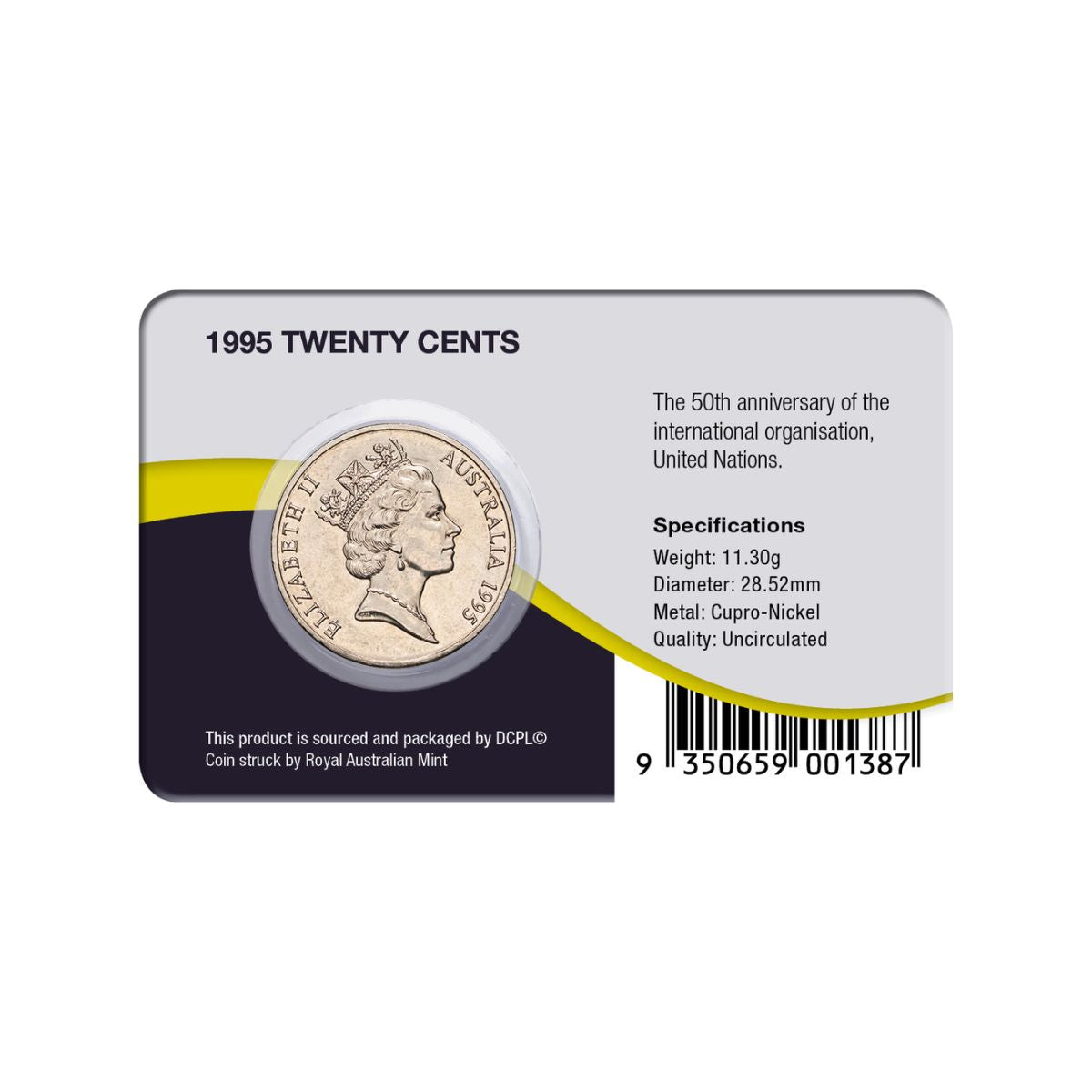 Australia UN 50th Anniversary 1995 20c Cupro-Nickel Uncirculated Coin Pack