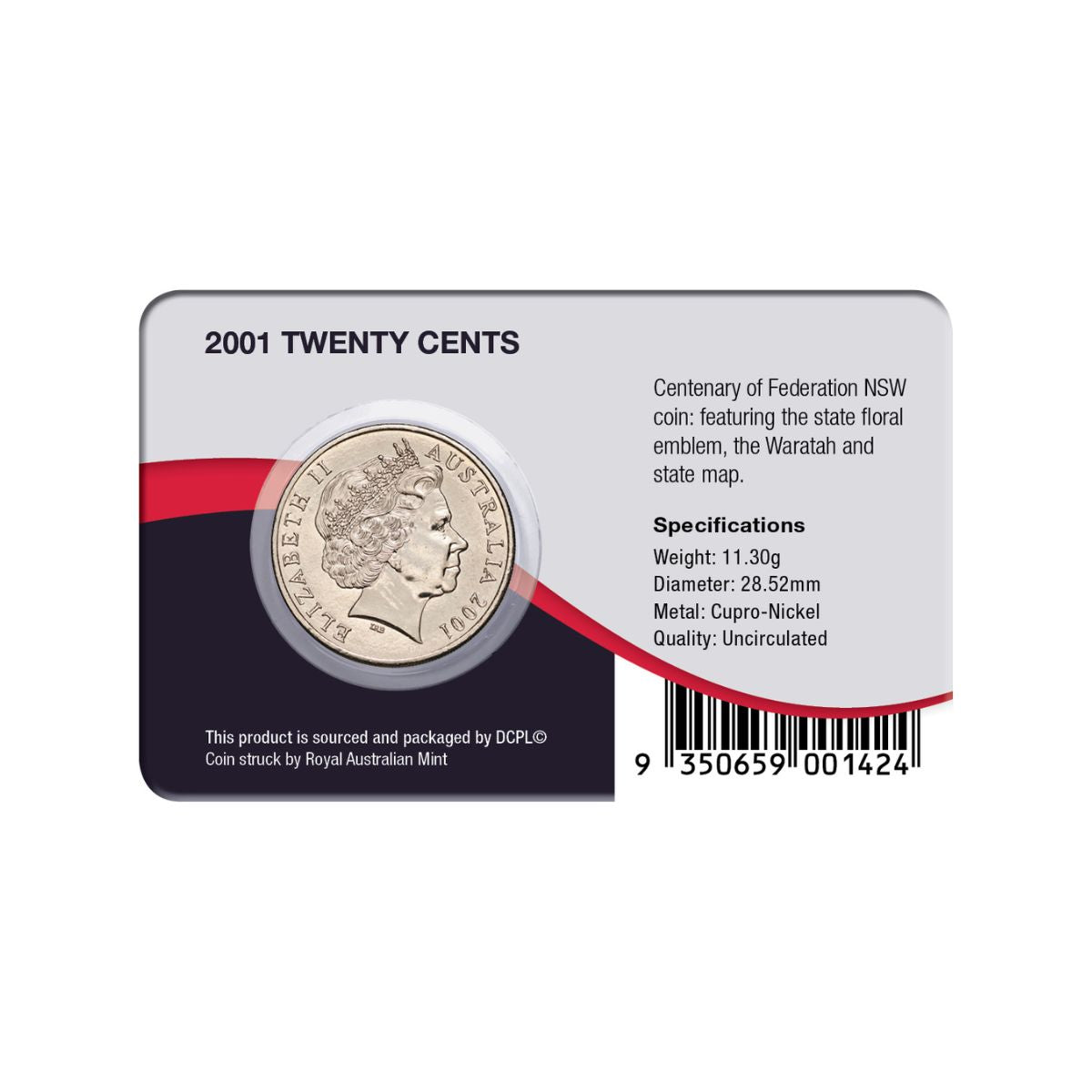 Australia Centenary of Federation 2001 20c New South Wales Cupro-Nickel Uncirculated Coin Pack
