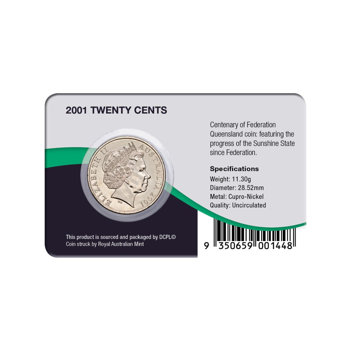 Australia Centenary of Federation 2001 20c Queensland Cupro-Nickel Uncirculated Coin Pack