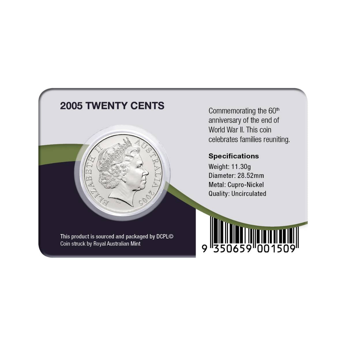 Australia End of WWII 60th Anniversary 2005 20c Coming Home Cupro