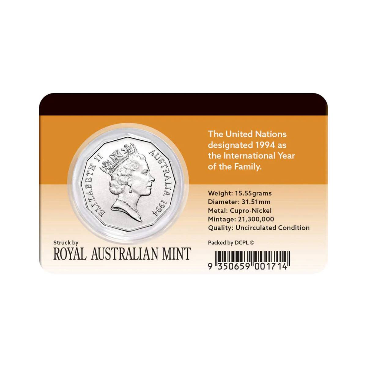 Australia International Year of the Family 1994 50c Cupro-Nickel Uncirculated Coin Pack