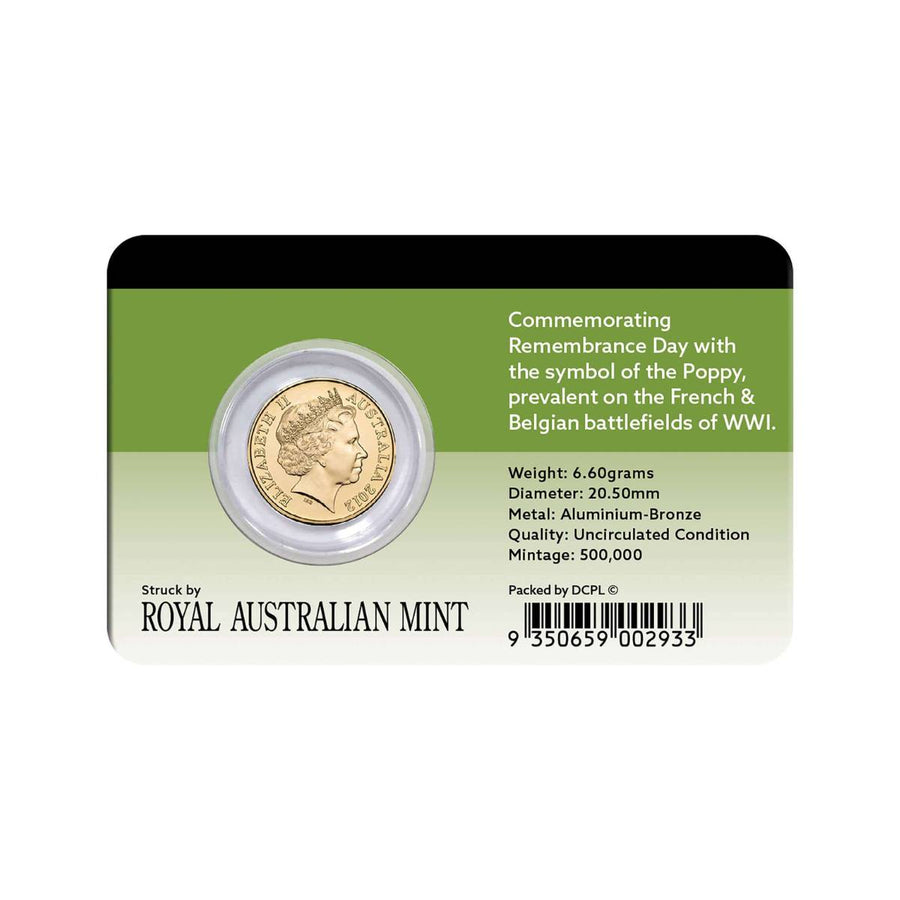 Australia Remembrance Day Red Poppy 2012 $2 Colour Aluminium-Bronze Un ...