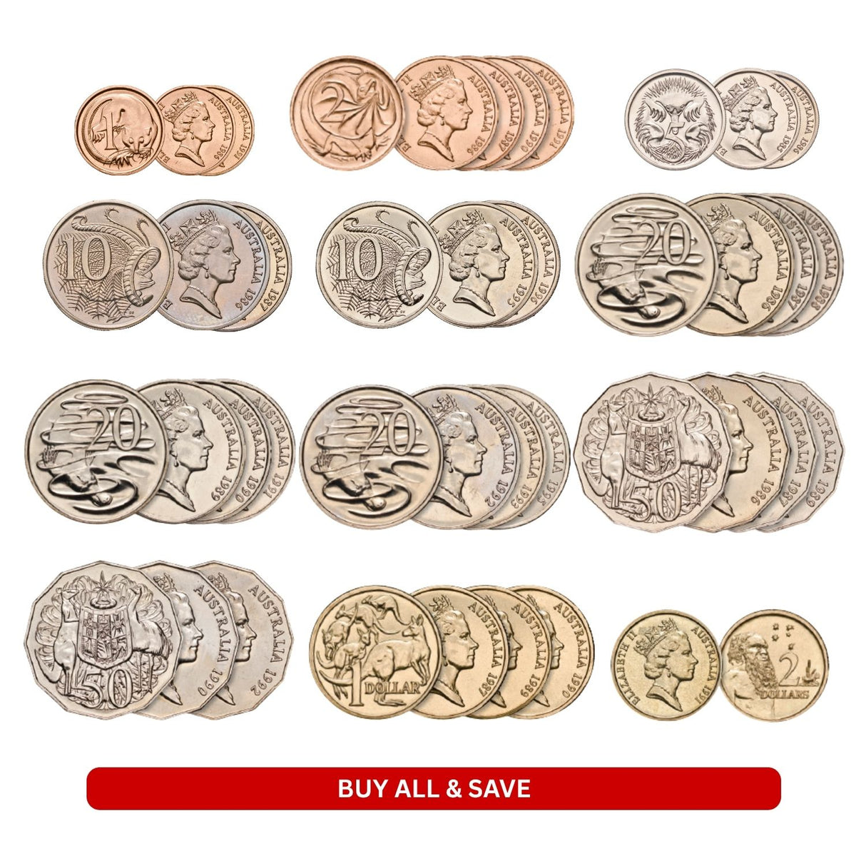 Australia 1985- 1996 1c-$2 Brilliant Uncirculated 30-Coin Set