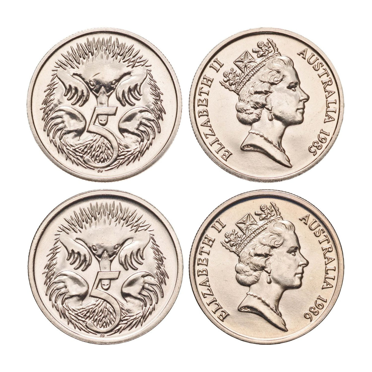 Australia 1985 & 1986 5c Brilliant Uncirculated Coin Pair