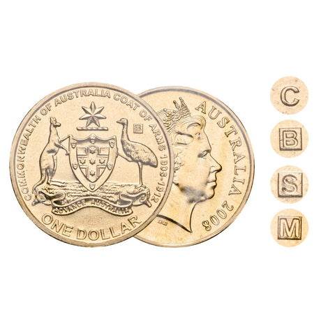Australia Coat of Arms 100th Anniversary 2008 $1 Aluminium-Bronze Mintmark Uncirculated 4-Coin Set
