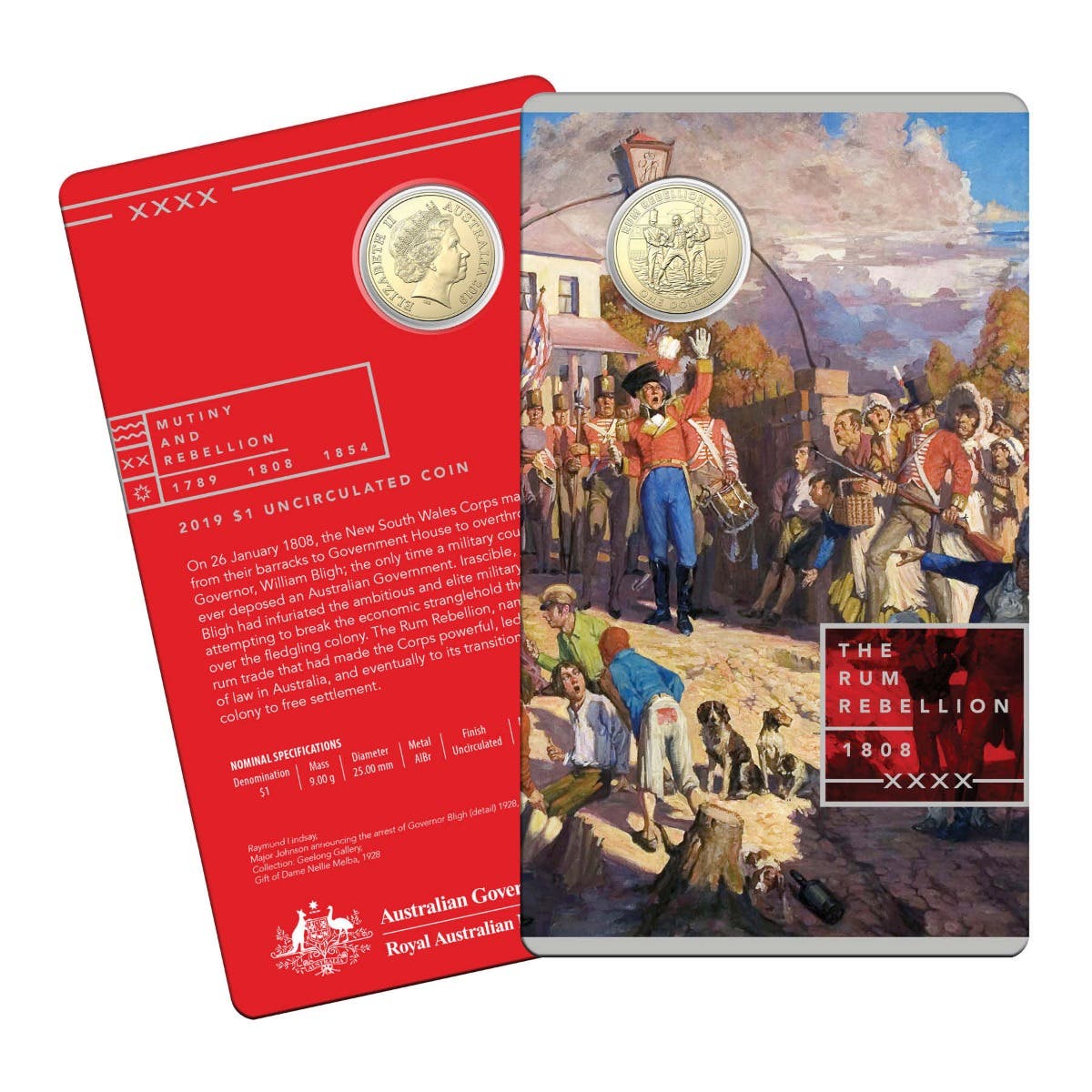 Australia Mutiny & Rebellion 2019 $1 Rum Rebellion Aluminium-Bronze Uncirculated Coin