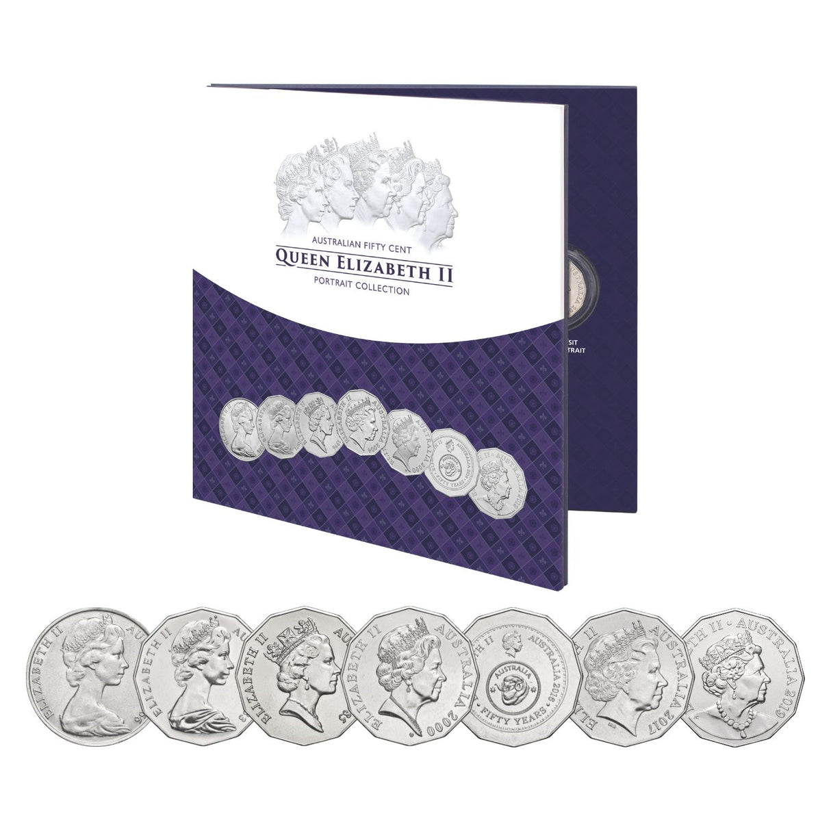Australia Queen Elizabeth II 1966-2022 50c Portrait Uncirculated 7-Coin Collection