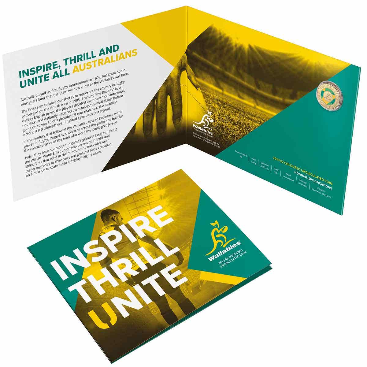 Australia Rugby World Cup 2019 $2 Colour Al-Br Uncirculated Coin