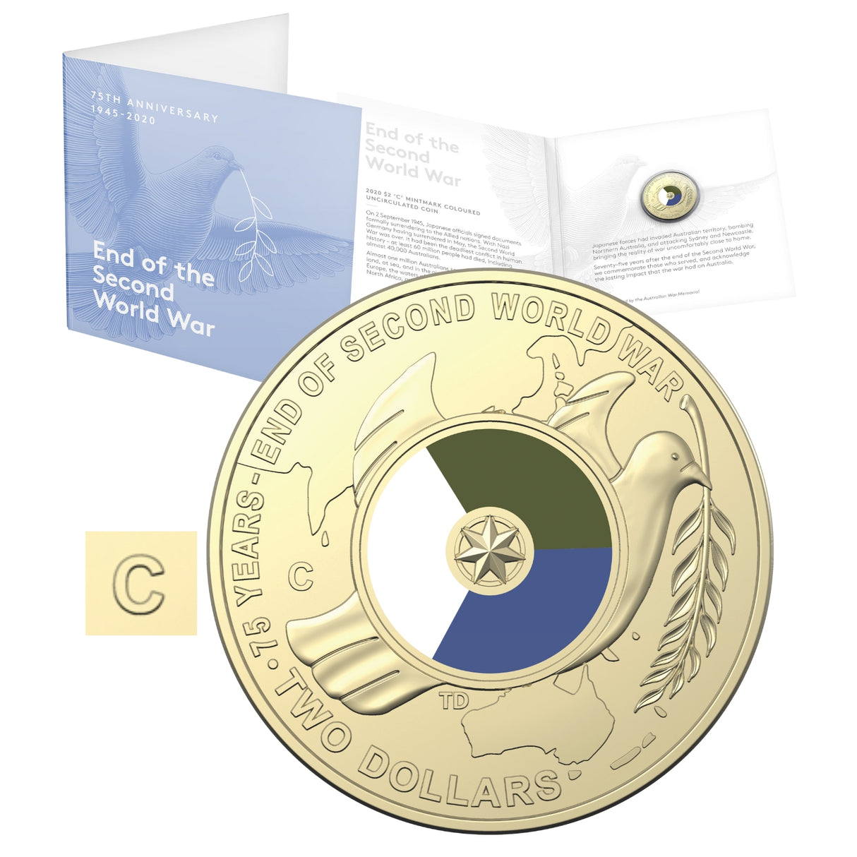 Australia End of WWII 2020 $2 C Mintmark Colour Aluminium-Bronze Uncirculated Coin