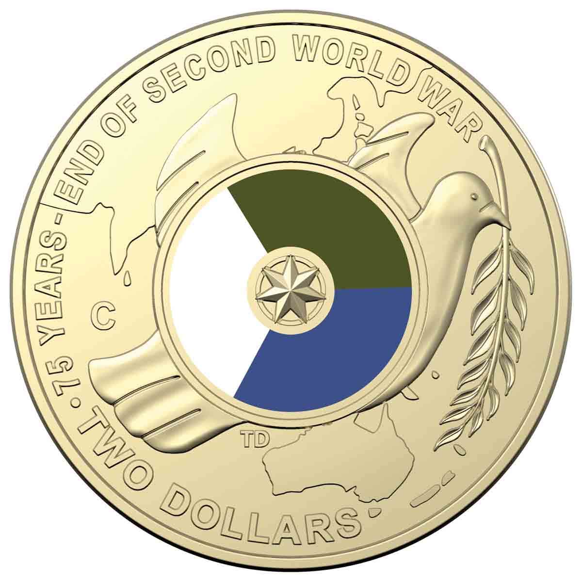 Australia End of WWII 2020 $2 C Mintmark Colour Aluminium-Bronze Uncirculated Coin