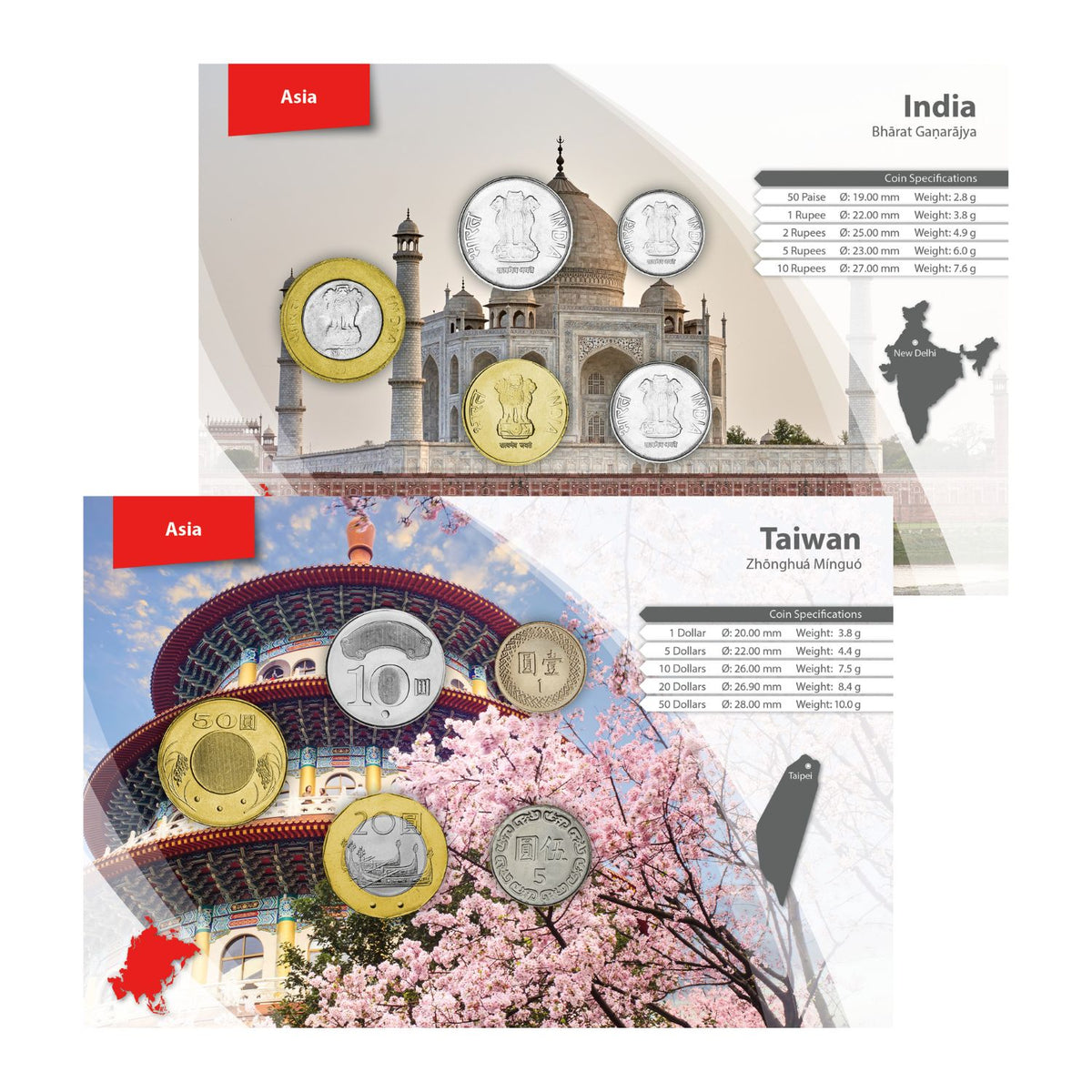 India & Taiwan World Money Coin Pack Pair
