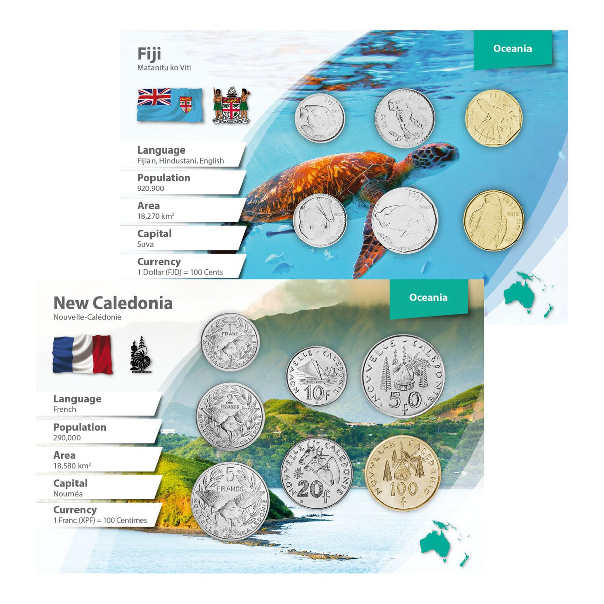 Fiji & New Caledonia World Money Coin Pack Pair
