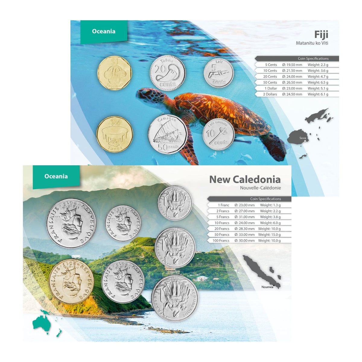 Fiji & New Caledonia World Money Coin Pack Pair
