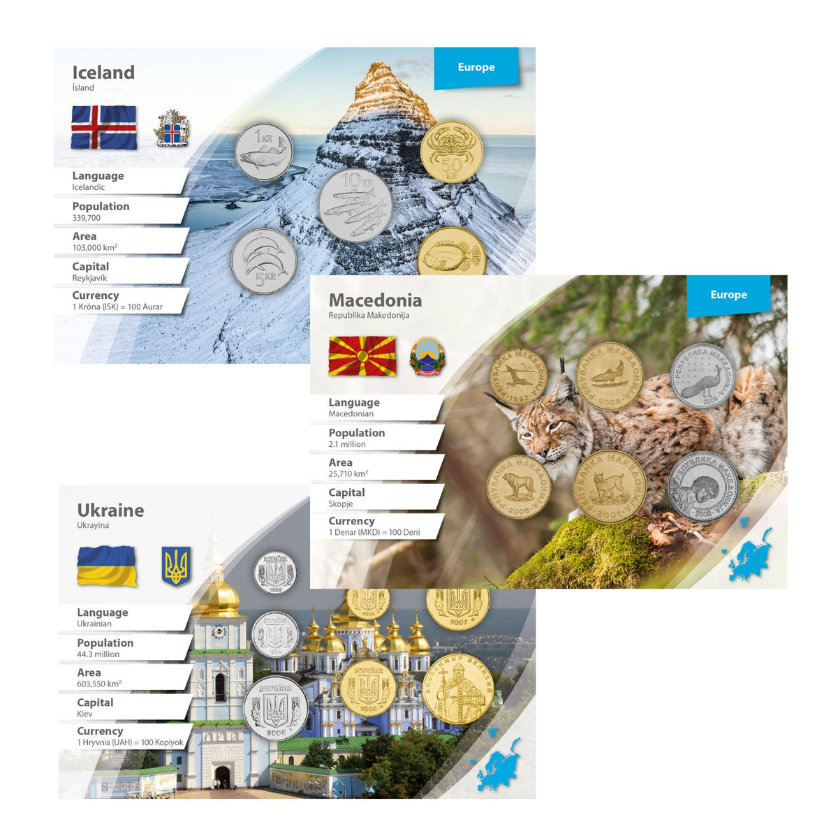 Iceland, North Macedonia & Ukraine World Money Coin Pack Trio