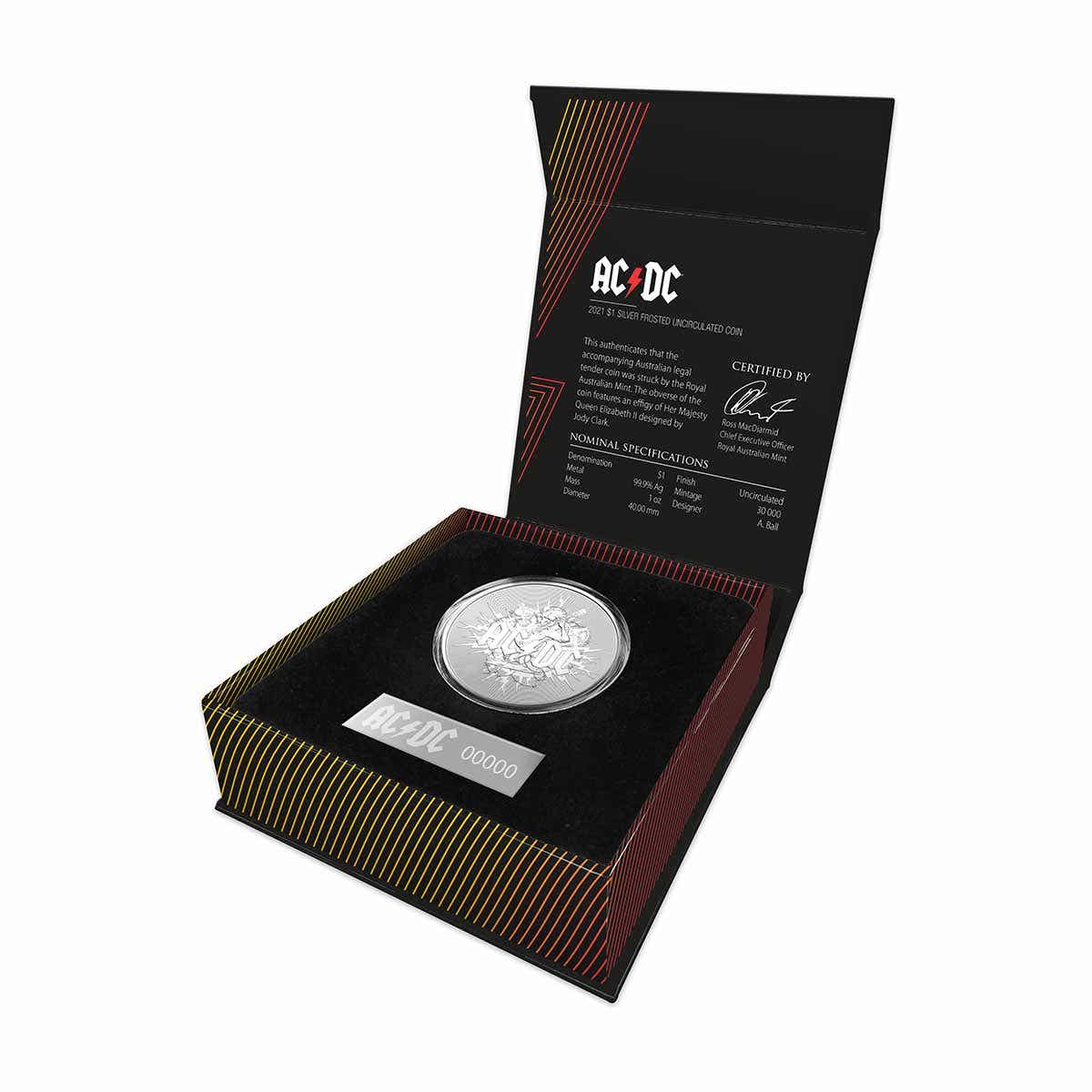 Australia AC/DC 2021 $1 1oz Silver Frosted Uncirculated Coin