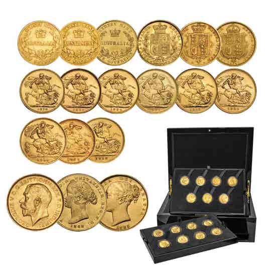 1855-1931 Complete Australian Half Sovereign & Sovereign 16-Coin Type Set Good-Uncirculated