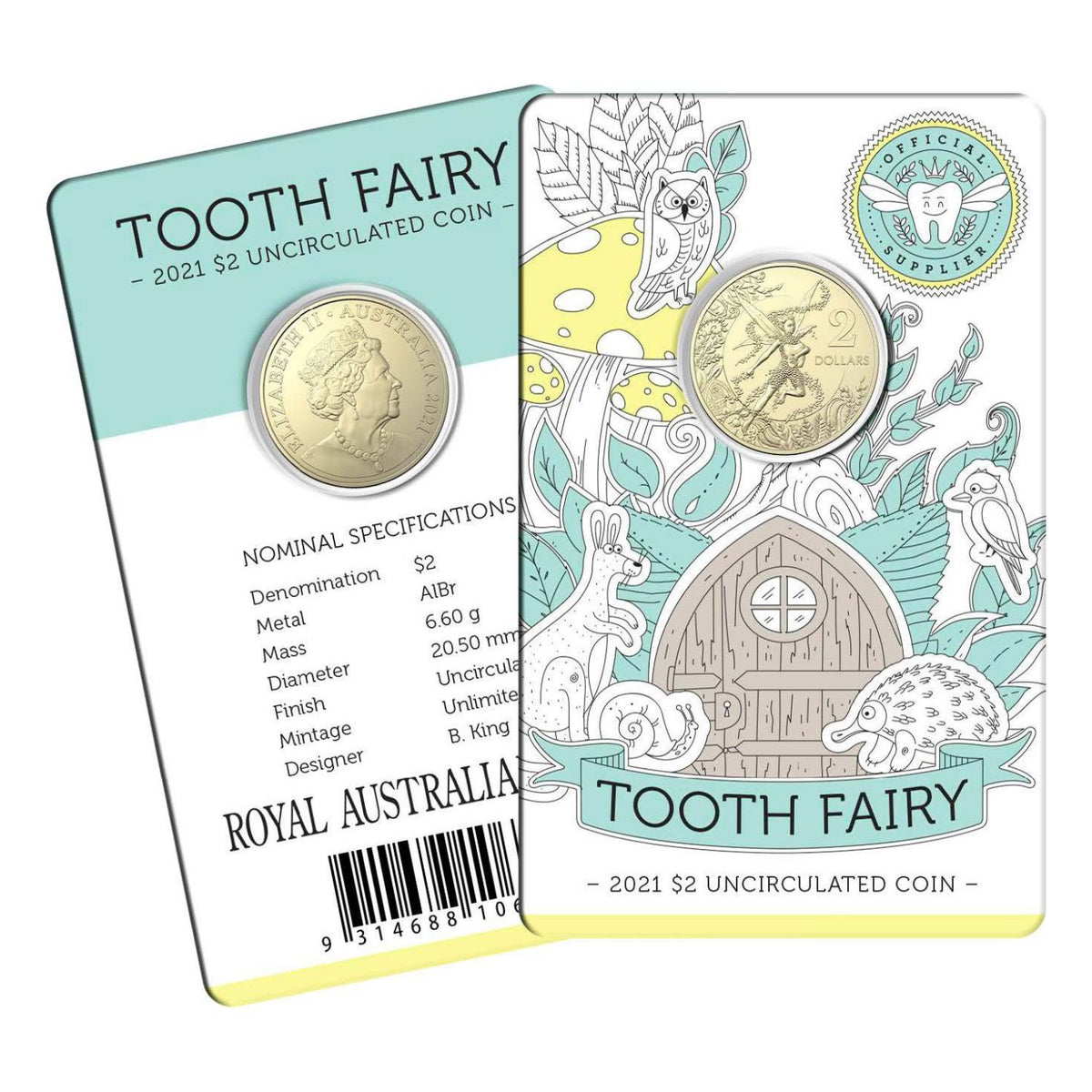 Australia 2021 $2 Tooth Fairy Aluminium-Bronze Uncirculated Coin