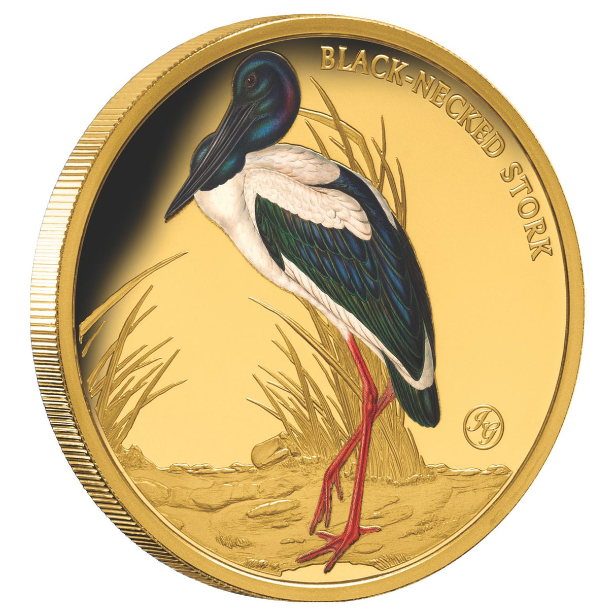Birds of Australia Black-Necked Stork Gold-plated Prooflike Commemorative