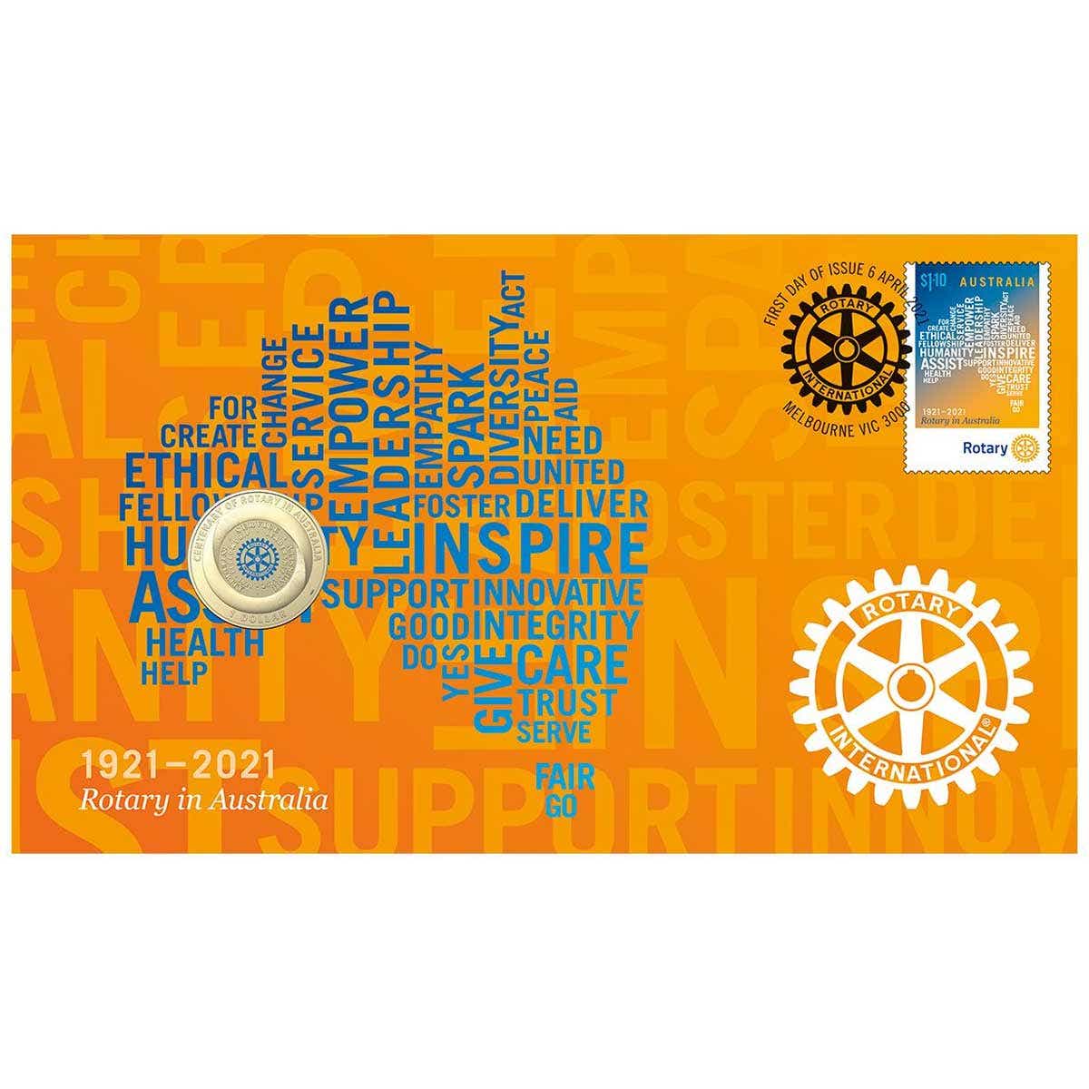Centenary of Rotary 2021 $1 Stamp & Coin Cover