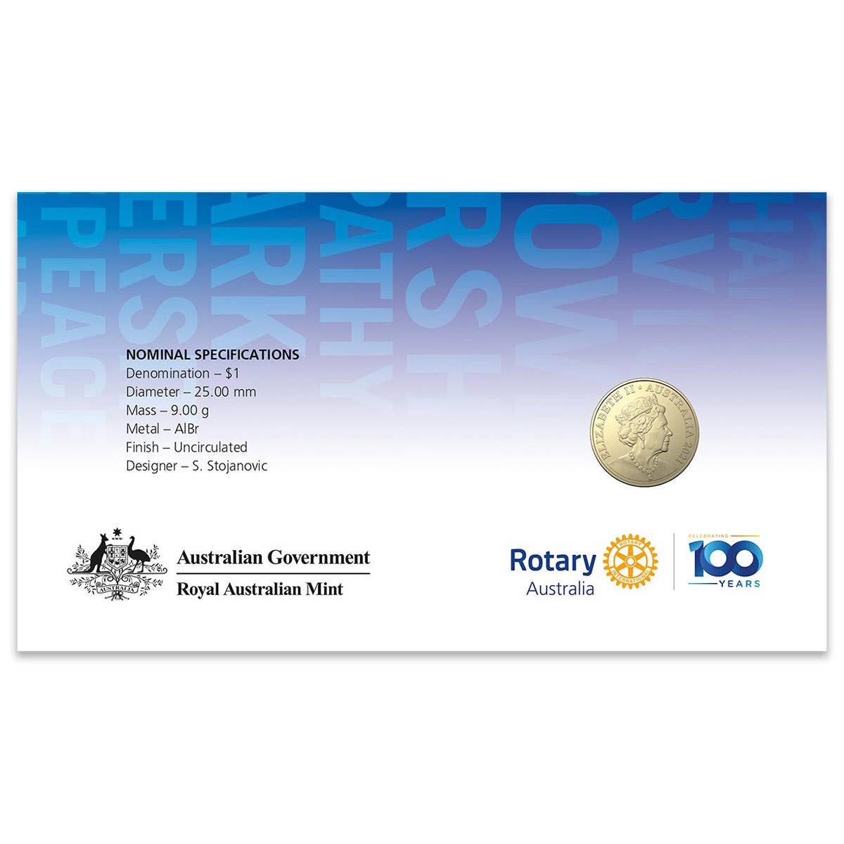 Centenary of Rotary 2021 $1 Stamp & Coin Cover