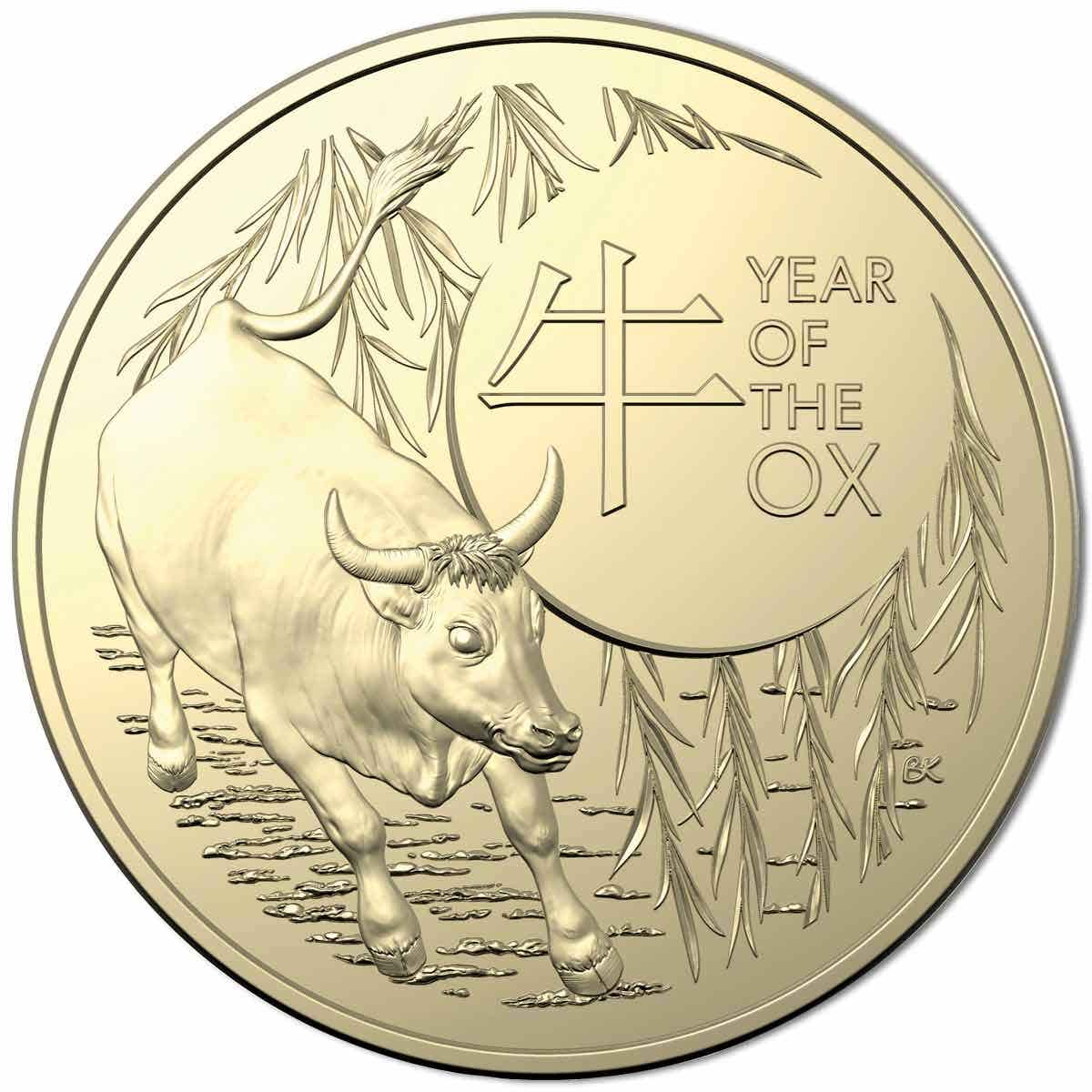 Australia Lunar Year of the Ox 2021 $1 Aluminium-Bronze Uncirculated 2-Coin Set