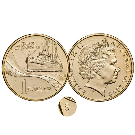 Australia HMAS Sydney 2000 $1 Aluminium-Bronze C & S Mintmark Uncirculated Coin Pair