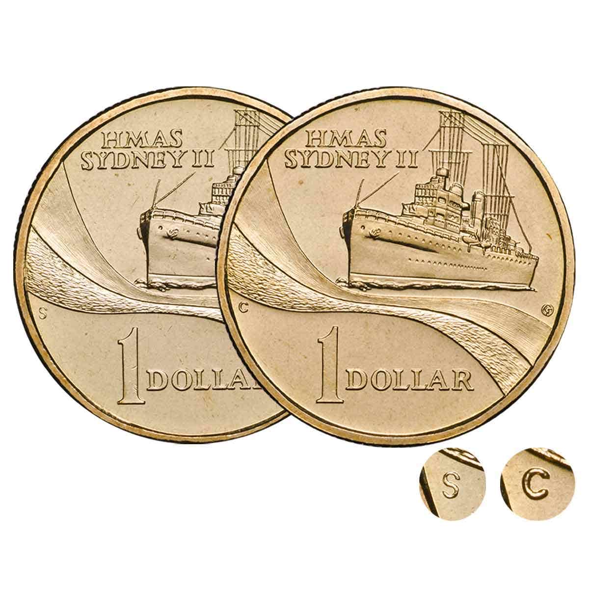 HMAS Sydney 2000 $1 Mintmark Uncirculated Pair