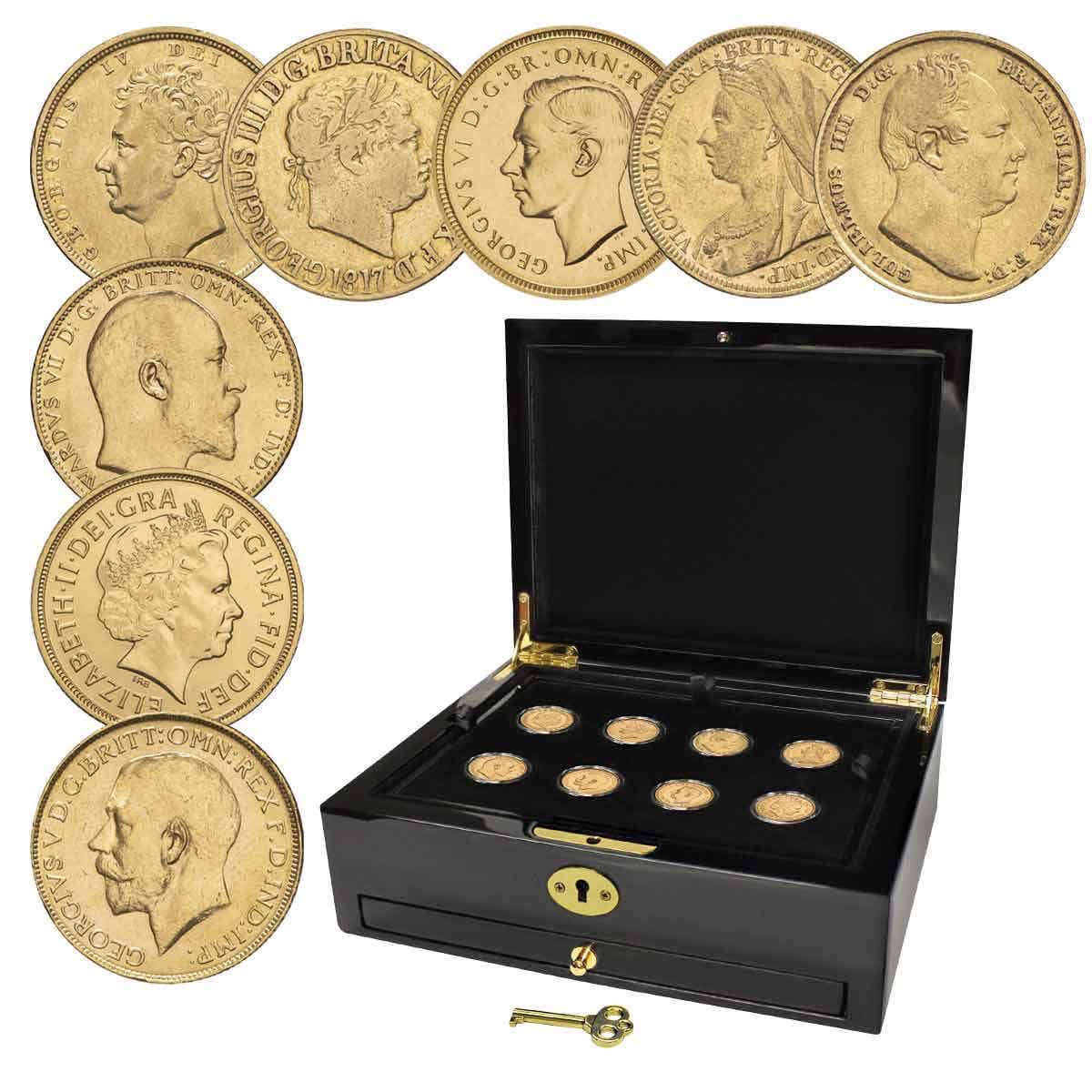 Complete 1817-2021 Monarchs Gold Sovereign 8-Coin Collection
