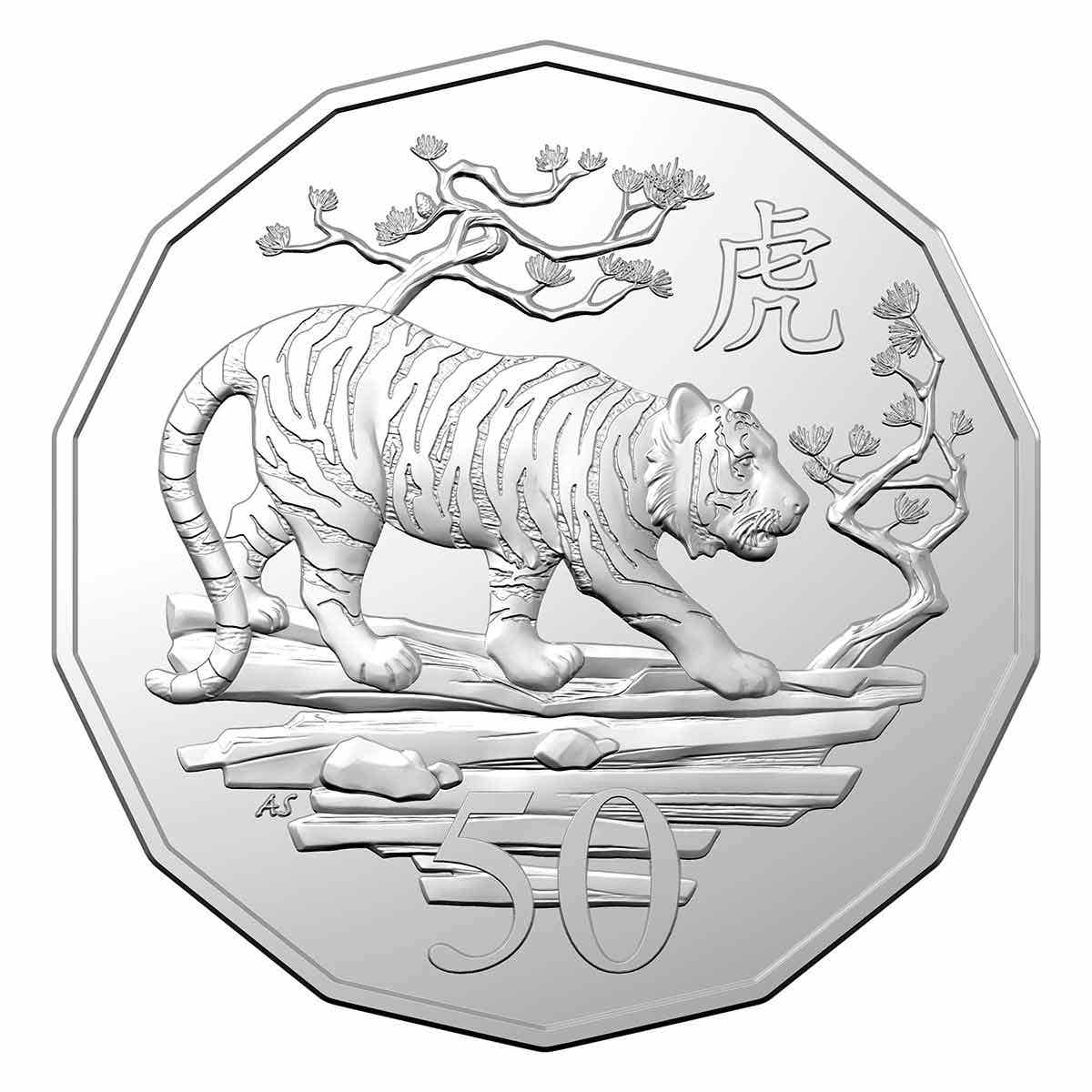 Australia Year of the Tiger 2022 50c Tetradecagon Cupro-Nickel Uncirculated Coin