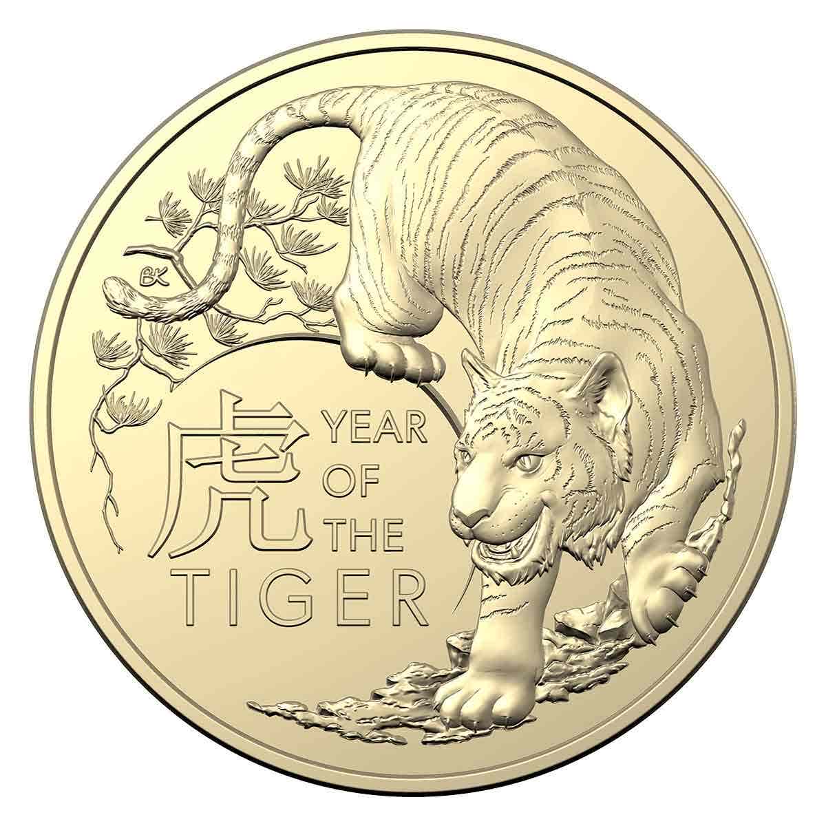 Australia Lunar Year of the Tiger 2022 $1 Aluminium-Bronze Uncirculated 2-Coin Set