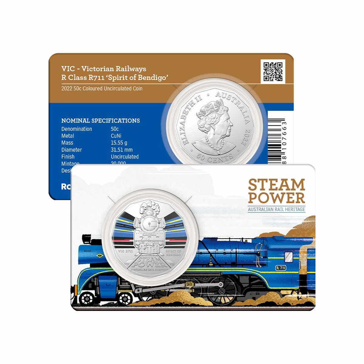 Australian Steam Trains - VIC Bendigo 2022 50c Coloured Uncirculated Coin