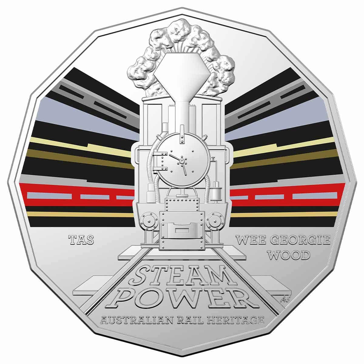 Australian Steam Trains - Tasmania 'Wee Georgie Wood' 2022 50c Coloured Uncirculated Coin