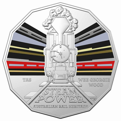 Australian Steam Trains - Tasmania 'Wee Georgie Wood' 2022 50c Coloured Uncirculated Coin