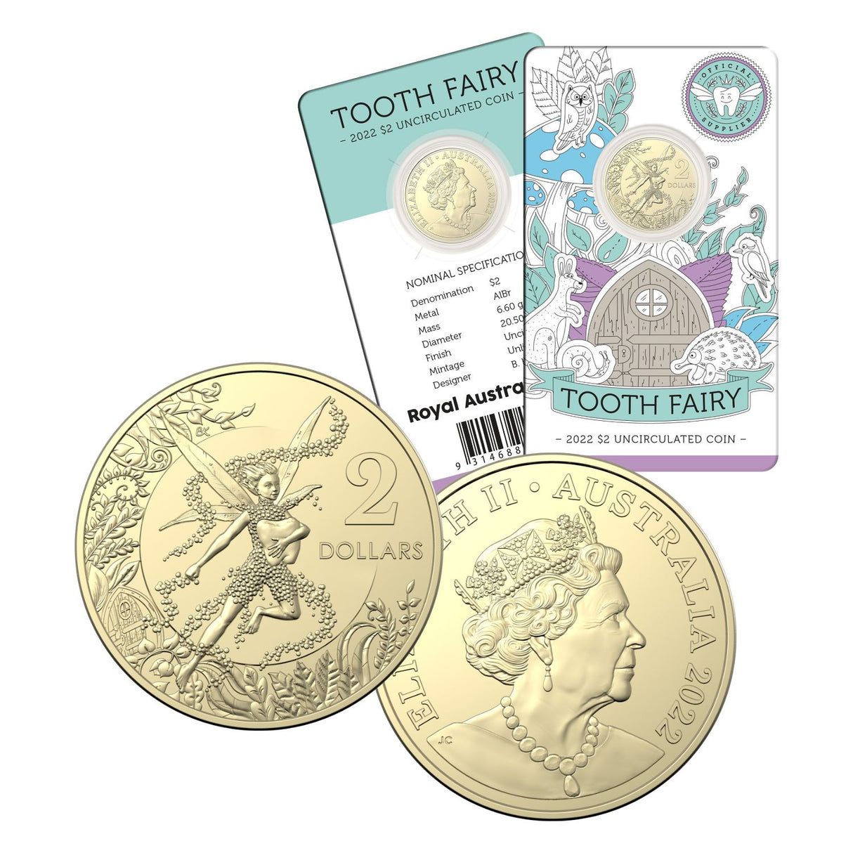 Australia 2020-2024 $2 Tooth Fairy Aluminium-Bronze Uncirculated 5-Coin Bundle