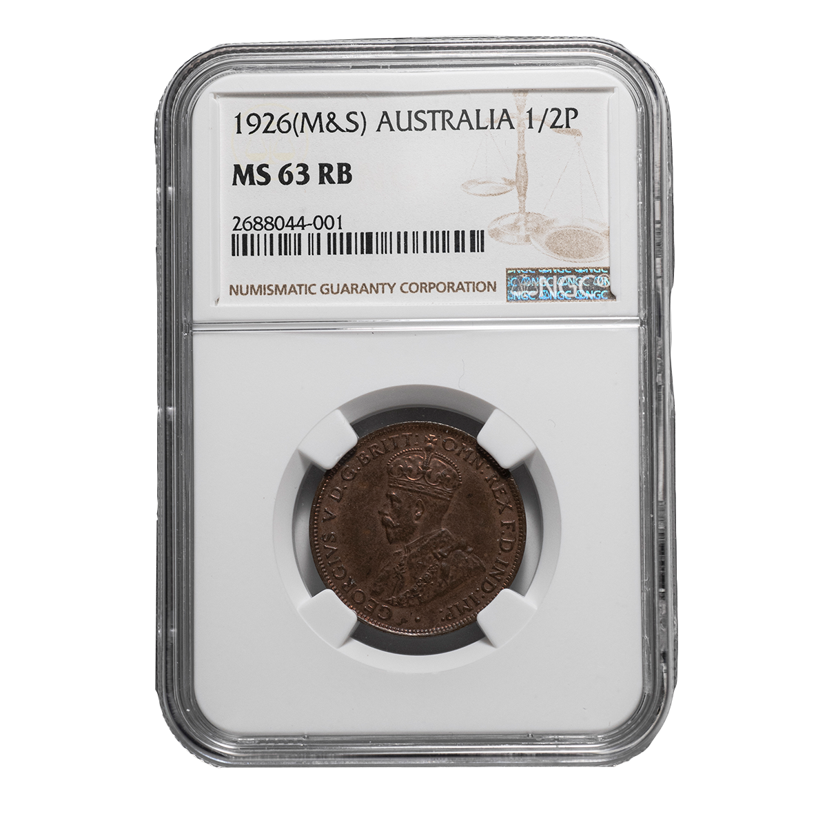 Australia George V 1926 Halfpenny NGC MS63RB (Choice Uncirculated Red Brown)