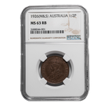Australia George V 1926 Halfpenny NGC MS63RB (Choice Uncirculated Red Brown)