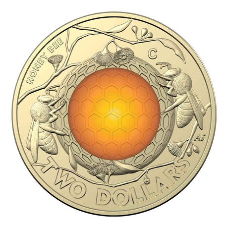 Australia Honey Bee 2022 $2 Coloured Uncirculated 'C' Mint Mark Coin