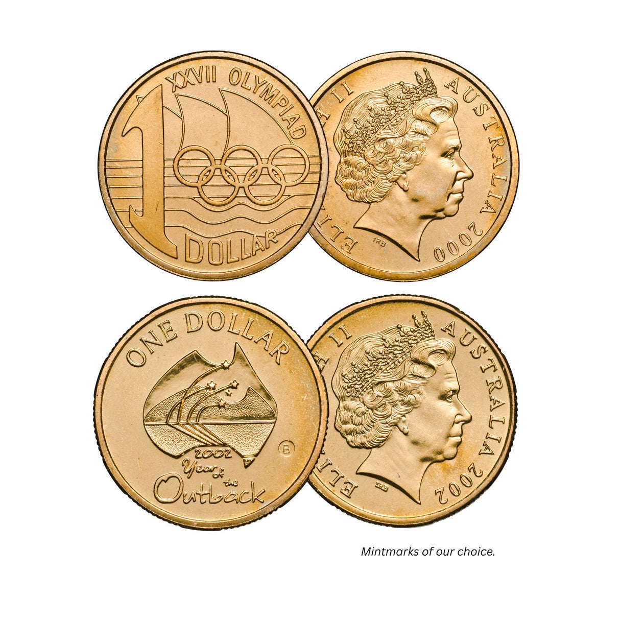 Australia 2000 $1 Olymphilex & 2002 $1 Year of the Outback Uncirculated 2-Coin Set (Mintmarks of our choice)