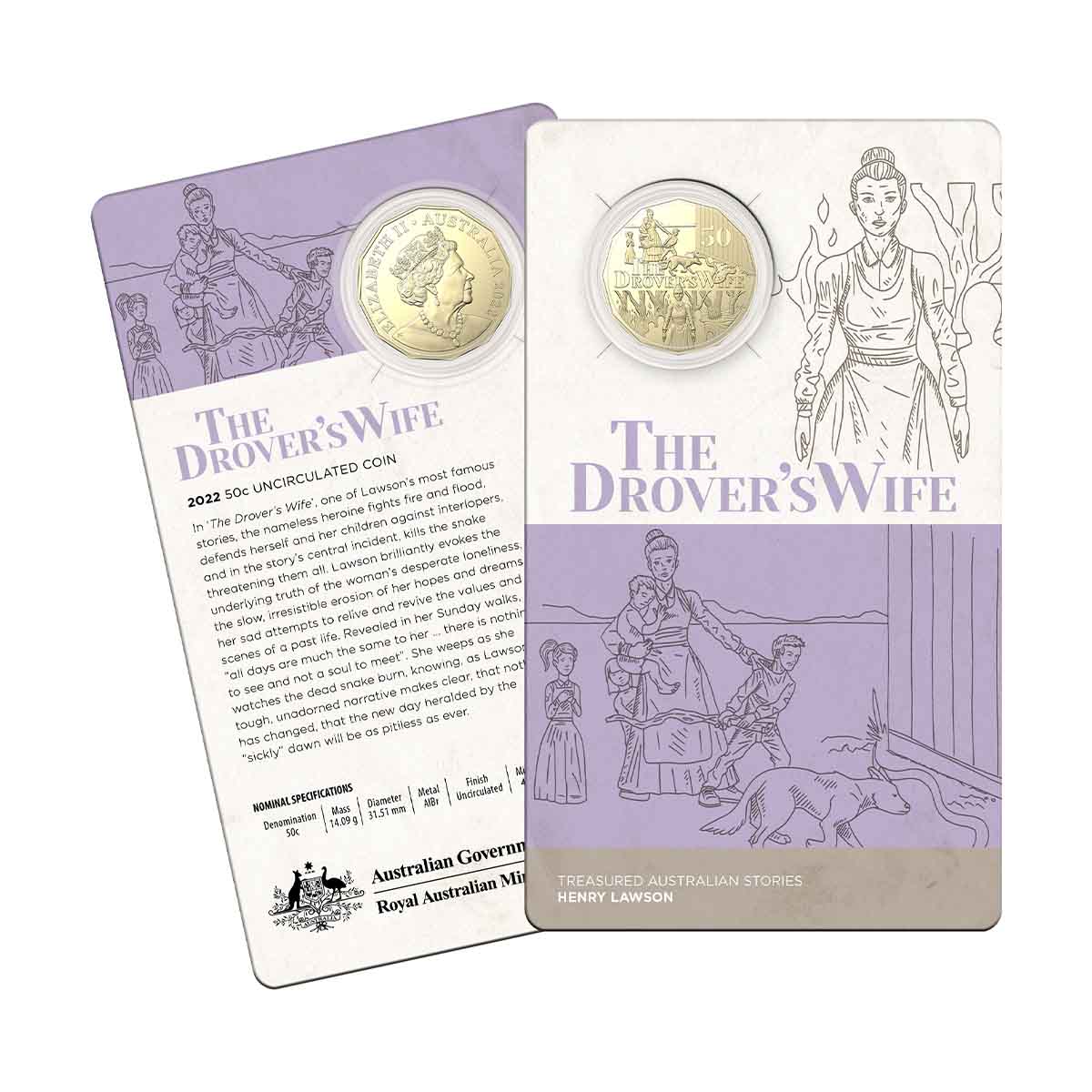 Henry Lawson The Drover's Wife 2022 50c AlBr Uncirculated Coin
