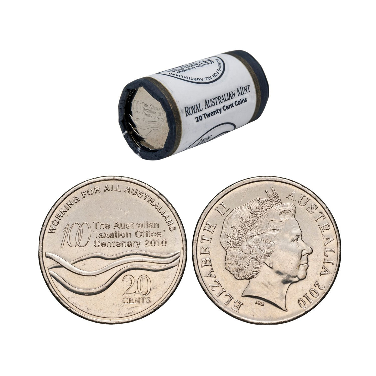 Australia ATO Centenary 2010 20c Cupro-Nickel Uncirculated 20-Coin Heads/Tails RAM Mint Roll