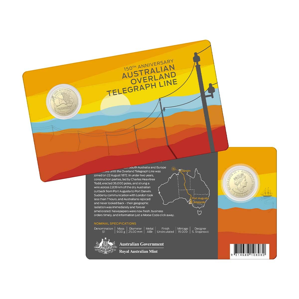 Australian Overland Telegraph Line 150th Anniversary 2022 $1 Al-Br Uncirculated Coin
