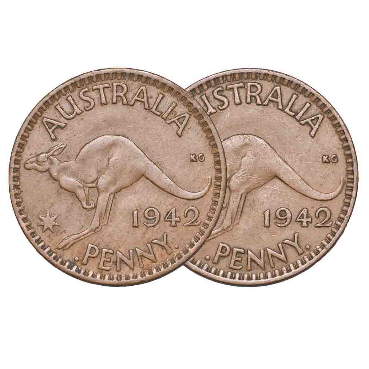 1942 Bombay Penny No 'I' Mintmark & Standard Type Pair Fine