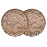 1942 Bombay Penny No 'I' Mintmark & Standard Type Pair Fine