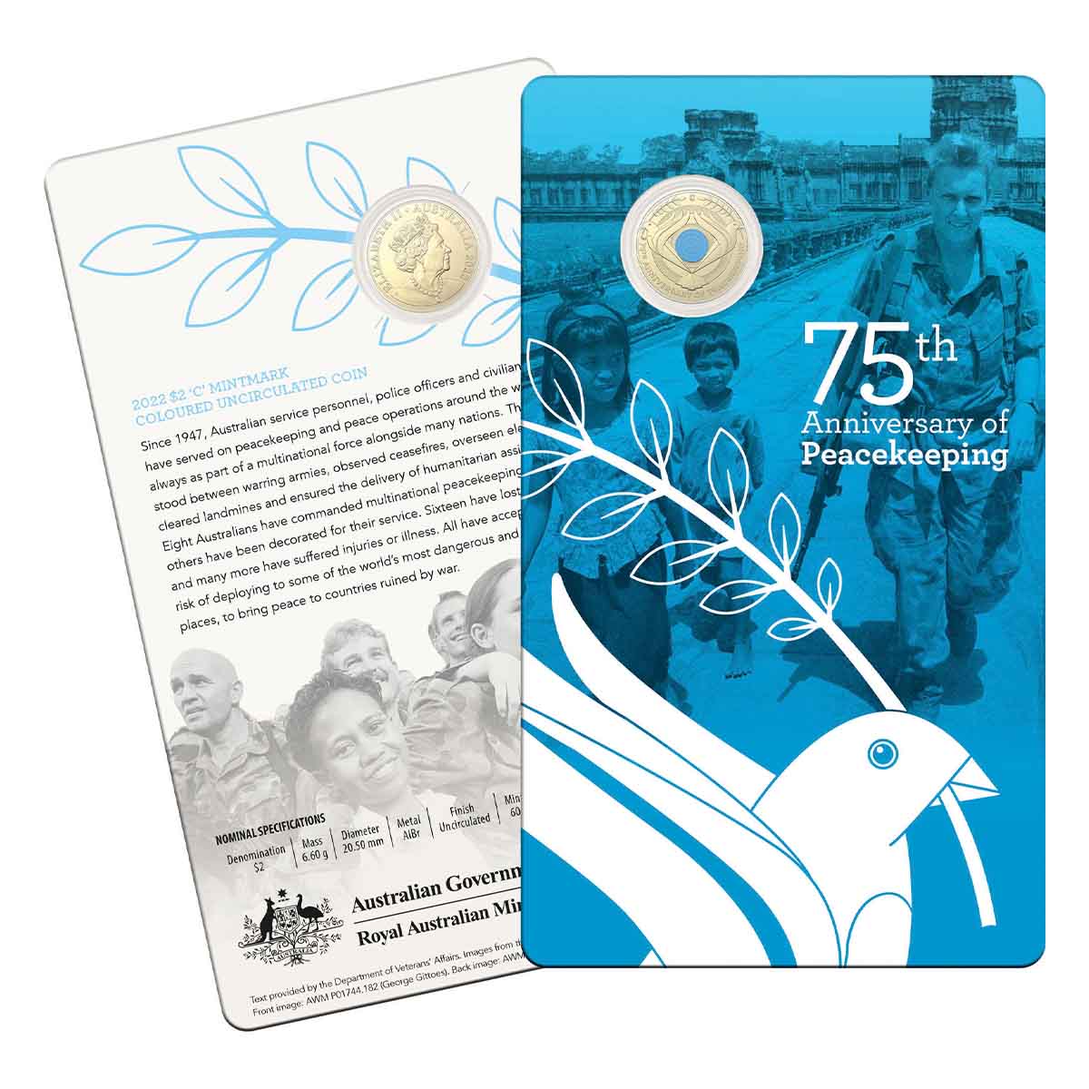 75th Anniversary of Peace Keeping 2022 C Mintmark $2 Al/Br Uncirculated Coin