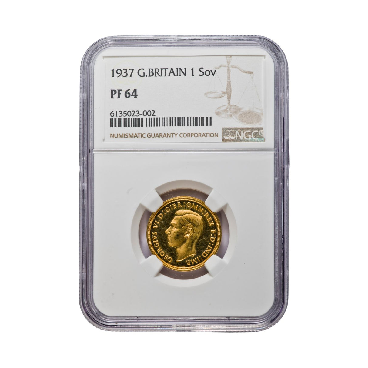 Great Britain George VI 1937 Gold Sovereign Proof NGC PR64