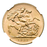 1931 Perth George V Gold Sovereign NGC MS64 (Choice Uncirculated)