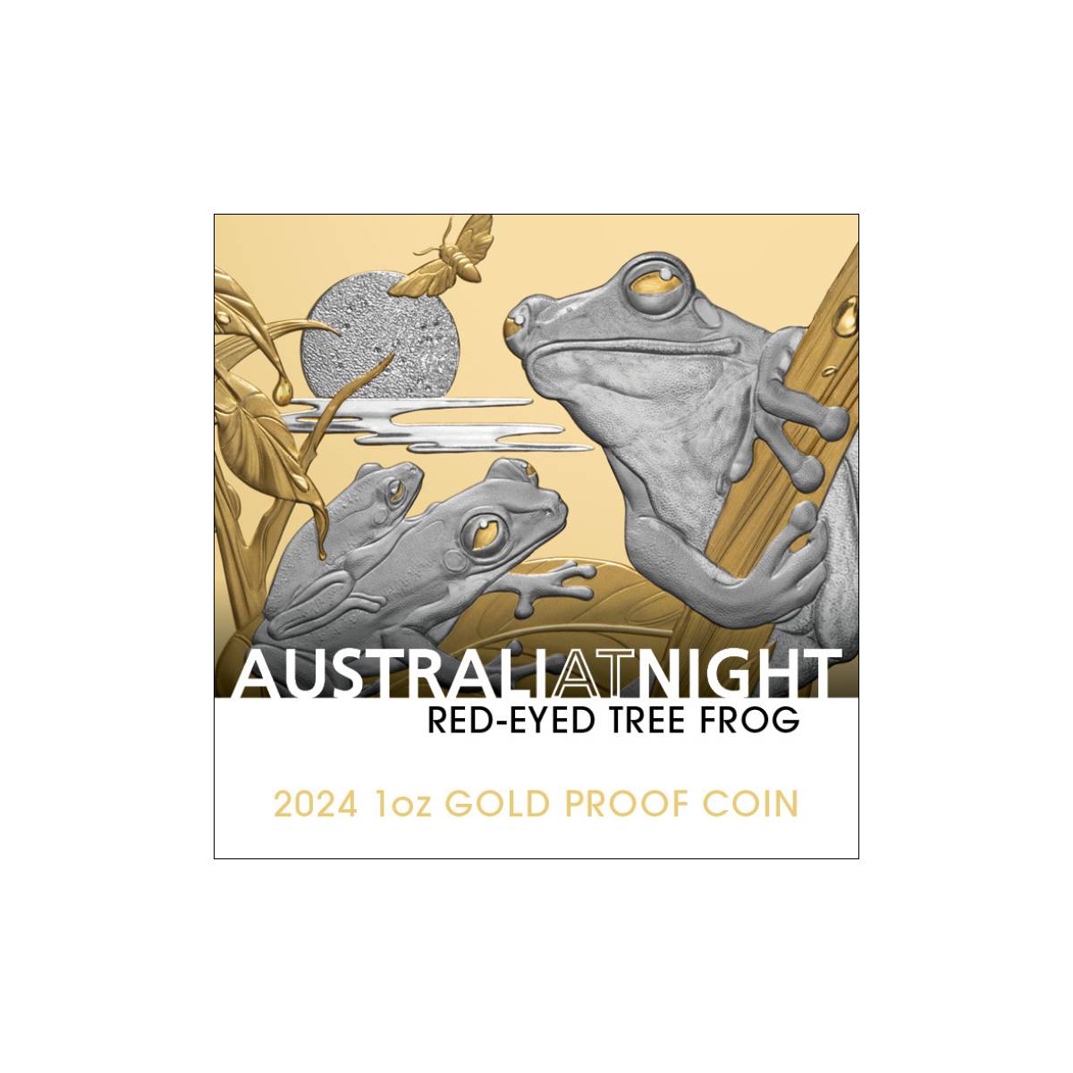 Australia at Night 2024 $100 Red-eyed Tree Frog Platinum-plated 1oz Gold Proof Coin