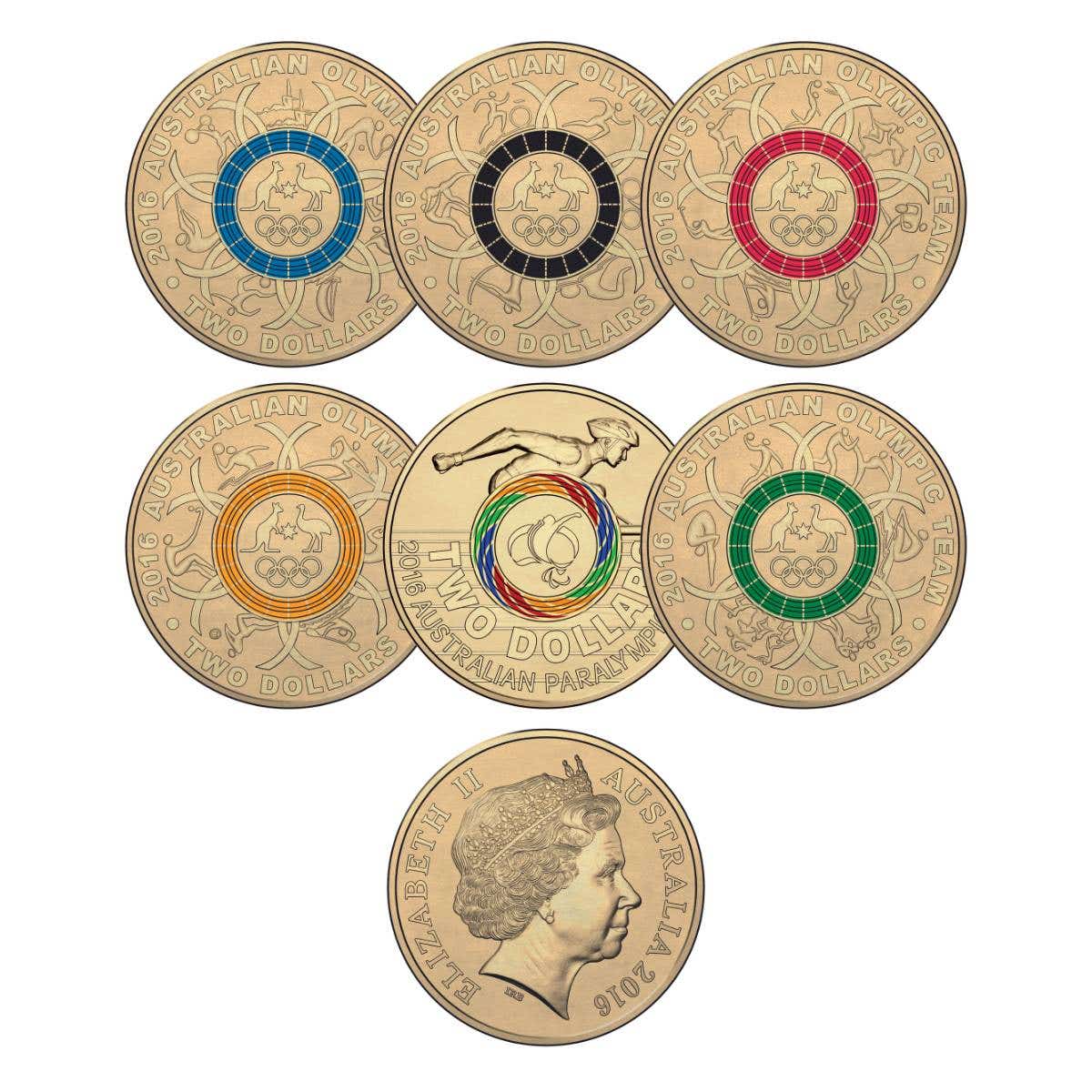 Australia 2016 $2 Olympic & Paralympic Aluminium-Bronze Uncirculated 6-Coin Set