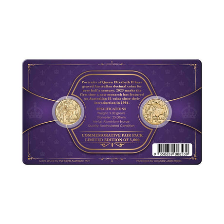 Australia 1984 First Elizabeth II $1 & 2023 First Charles III $1 Aluminium-Bronze Uncirculated Coin Pair
