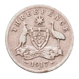 1917 Threepence "Three Legged Emu" Variety with normal Good-VG (2 coins)